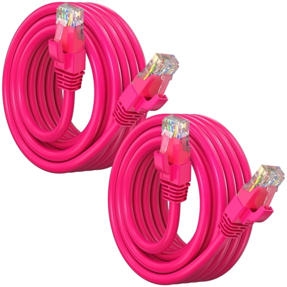 Maximm Cat6 Ethernet Cable 2-Pack 15 ft – CCA LAN Network Patch Cords, RJ45, Pink