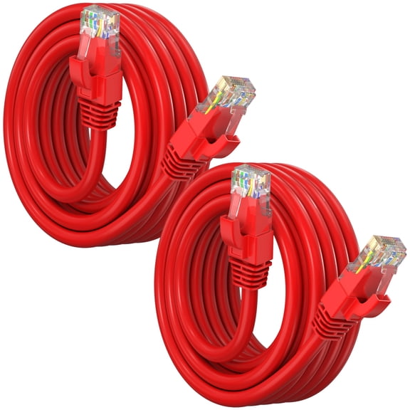 Maximm Cat 6 Ethernet Cable 15 ft (2-Pack) - High-Speed LAN Cable, Internet Cable, Patch Cable, and Network Cable - UTP, 10Gbps, 550MHz Cat6 Cable - Red