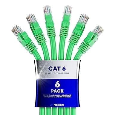 Maximm Cat6 Ethernet Cable 6-Pack 15 ft – CCA LAN Network Patch Cords, RJ45, Green