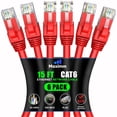 thumbnail image 1 of Maximm Cat 6 Ethernet Cable 15 ft (6-Pack) - High-Speed LAN Cable, Internet Cable, Patch Cable, and Network Cable - UTP, 10Gbps, 550MHz Ethernet Cord - Red, 1 of 8