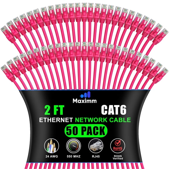 Maximm Cat 6 Ethernet Cable - 12 ft (50-Pack) - High-Speed LAN ...