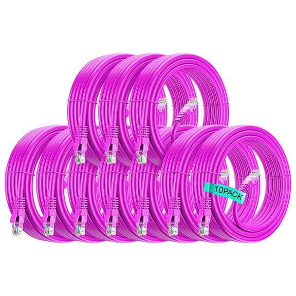 Cat 6 Ethernet Cable 20 Ft, 100% Pure Copper, Cat6 Cable (10 Pack) LAN Cable, Internet Cable, Patch Cable and Network Cable - UTP (Pink) 20 Feet