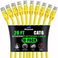thumbnail image 1 of Maximm Cat 6 Ethernet Cable 20 ft (10-Pack) - High-Speed LAN Cable, Internet Cable, Patch Cable, and Network Cable - UTP, 10Gbps, 550MHz Ethernet Cord - Yellow, 1 of 8