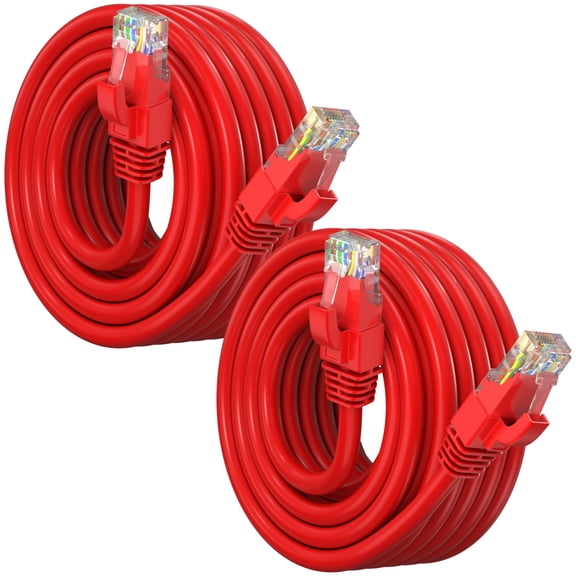 Maximm Cat 6 Ethernet Cable 20 ft (2-Pack) - High-Speed LAN Cable, Internet Cable, Patch Cable, and Network Cable - UTP, 10Gbps, 550MHz Cat6 Cable - Red