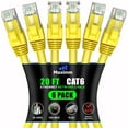 thumbnail image 1 of Maximm Cat 6 Ethernet Cable 20 ft (6-Pack) - High-Speed LAN Cable, Internet Cable, Patch Cable, and Network Cable - UTP, 10Gbps, 550MHz Ethernet Cord - Yellow, 1 of 8
