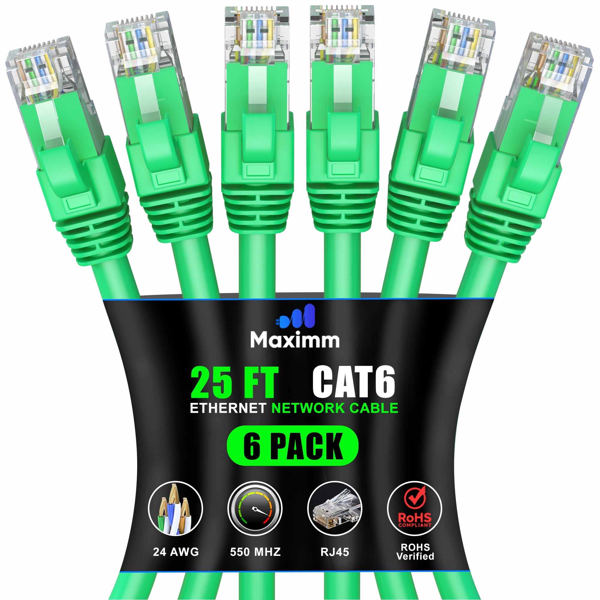 Maximm Cat 6 Cable 25 ft (6Pack) HighSpeed LAN Cable
