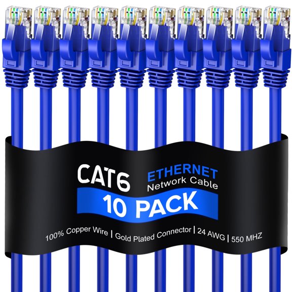 Cat 6 Ethernet Cable 3 Ft, 100% Pure Copper, Cat6 Cable (10 Pack) LAN Cable, Internet Cable, Patch Cable and Network Cable - UTP (Blue) 3 Feet