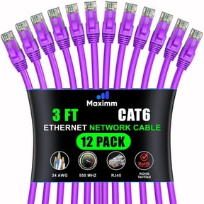 Maximm Cat 6 Ethernet Cable, 3 ft High-Speed LAN Network Patch Cord, 10Gbps 550MHz Internet Cable, Purple, 12-Pack