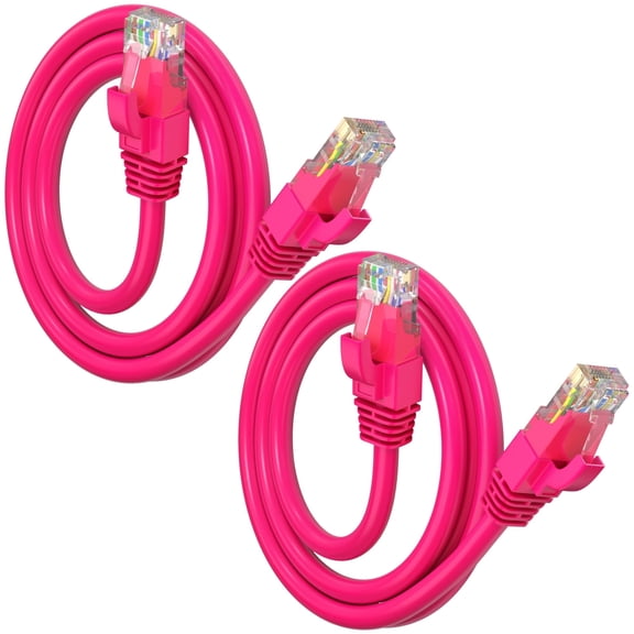 Maximm Cat6 Ethernet Cable 2-Pack 3 ft – CCA LAN Network Patch Cords, RJ45, Pink