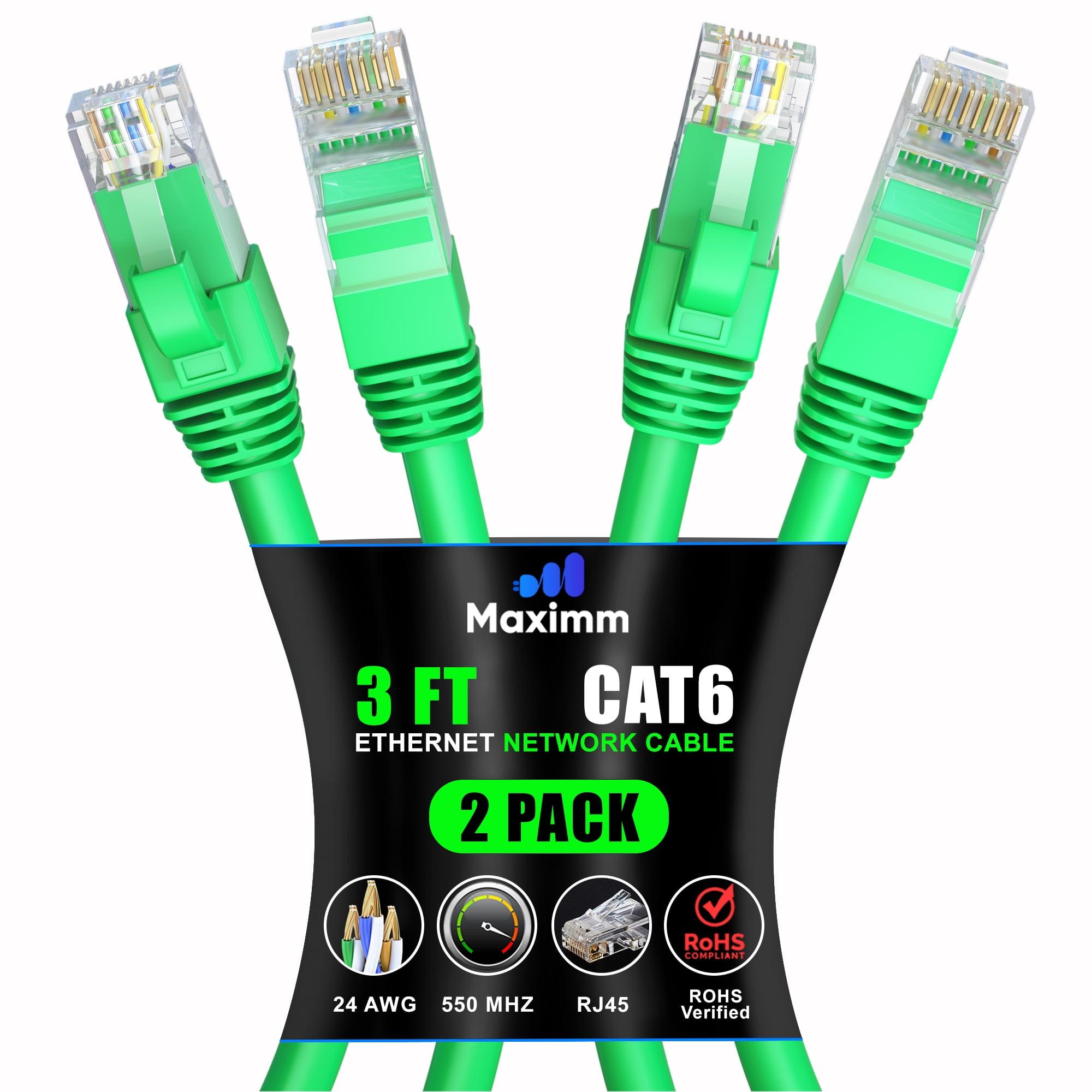 Maximm Cat 6 Ethernet Cable 3 ft (2-Pack) - High-Speed LAN Cable ...