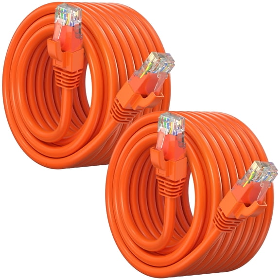 Maximm Cat 6 Ethernet Cable 30 ft, High-Speed RJ45 Network Internet Patch Cord, UTP, 10Gbps, 550MHz, 2-Pack, Orange