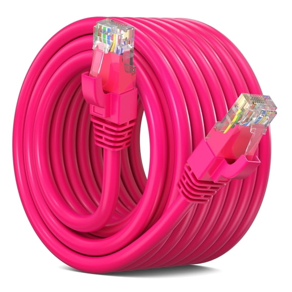 Maximm Cat 6 Ethernet Cable 30 ft – High-Speed LAN & Network Patch Cable, 10Gbps, 550 MHz, Pink UTP Cord – Gold-Plated RJ45 Connectors