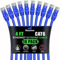 Maximm Cat6 Ethernet Cable 10-Pack 4 ft – CCA LAN Network Patch Cords, RJ45, Blue