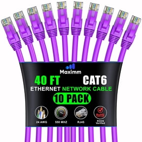 Maximm Cat 6 Ethernet Cable, 40 ft, Purple, High-Speed LAN Network Cord (10-Pack)