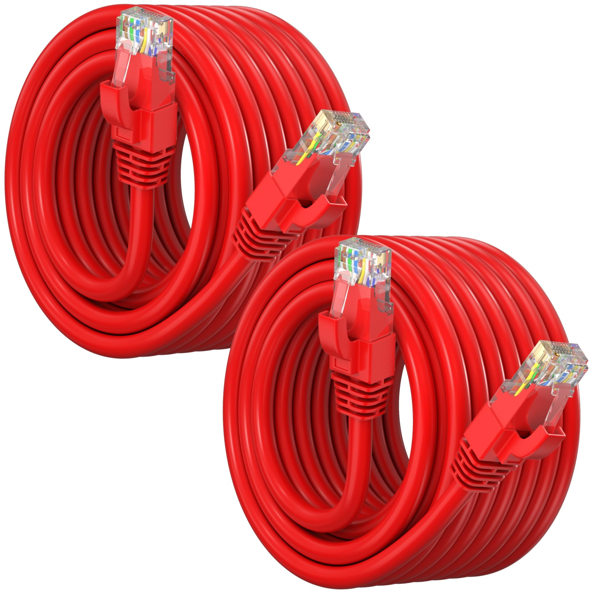 Maximm Cat 6 Ethernet Cable 50 ft (2-Pack) - High-Speed LAN Cable, Internet Cable, Patch Cable, and Network Cable - UTP, 10Gbps, 550MHz Cat6 Cable - Red