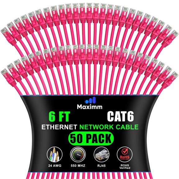 Maximm Cat 6 Ethernet Cable - High-Speed LAN, Internet, Patch & Network Cable - UTP, 10Gbps, 550MHz Ethernet Cord 50-Pack