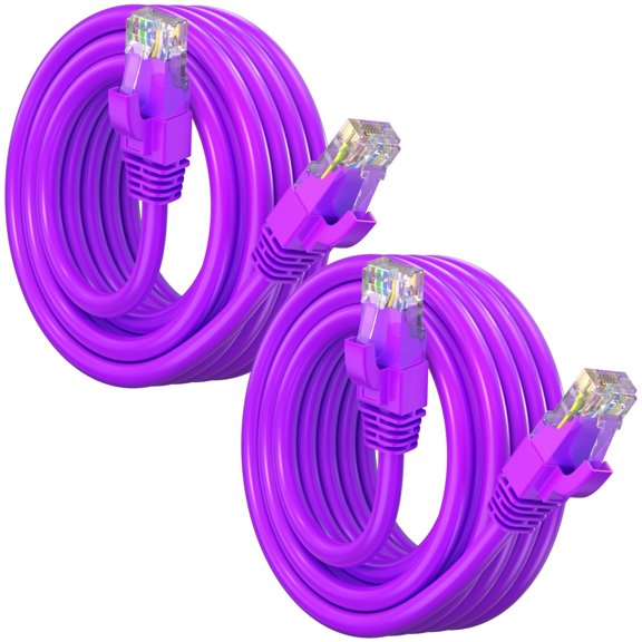 Maximm Cat6 Ethernet Cable 2-Pack 7 ft – CCA LAN Network Patch Cords, RJ45, Purple