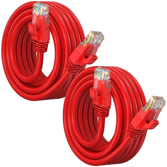 Maximm Cat 6 Ethernet Cable 7 ft (2-Pack) - High-Speed LAN Cable, Internet Cable, Patch Cable, and Network Cable - UTP, 10Gbps, 550MHz Ethernet Cord - Red