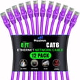 thumbnail image 1 of Maximm Cat 6 Ethernet Cable - 8 ft (12-Pack) - High-Speed LAN, Internet, Patch, and Network Cable - UTP, 10Gbps, 550MHz Ethernet Cord - Purple, 1 of 7