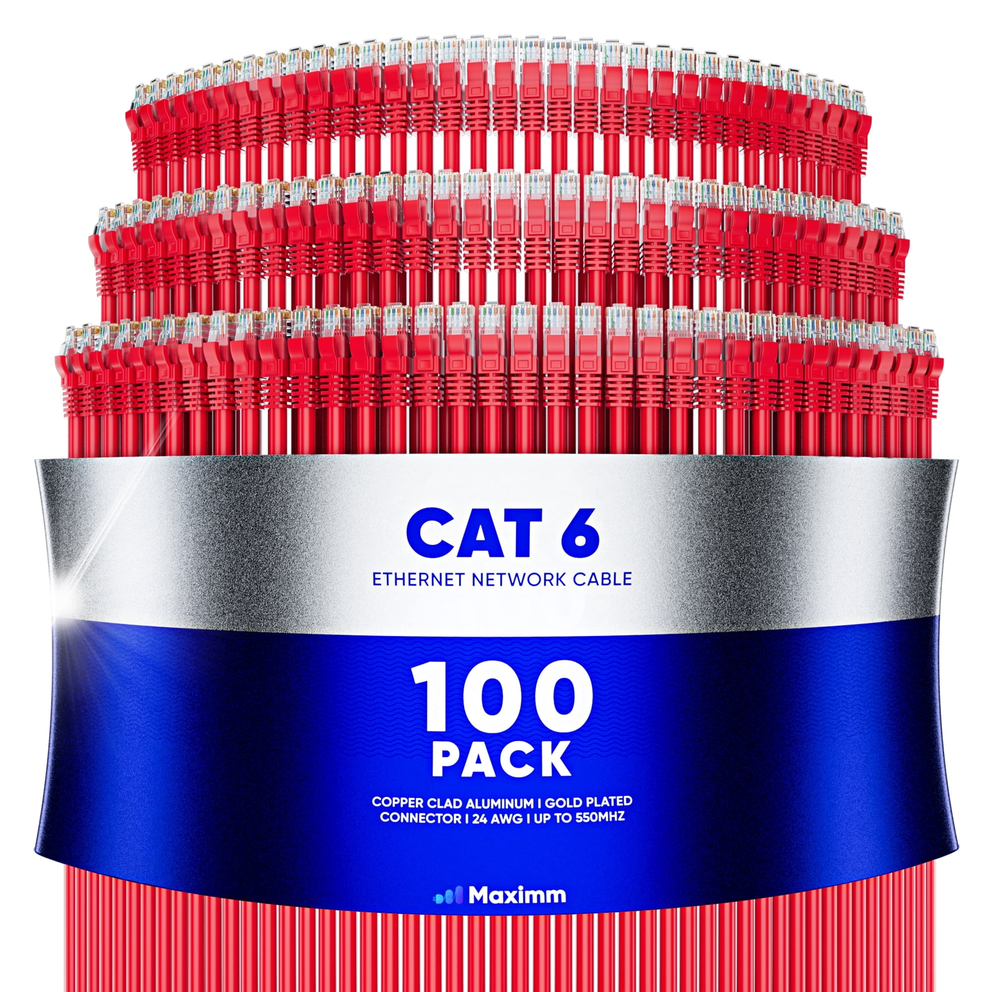 Maximm Cat6 Ethernet Cable 100-Pack 20 ft – CCA LAN Network Patch Cords ...