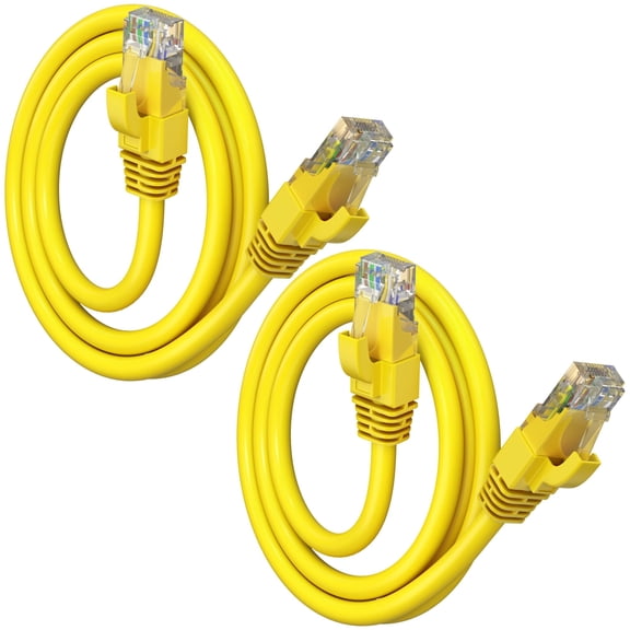 Maximm Cat6 Ethernet Cable 2-Pack 20 ft  CCA LAN Network Patch Cords, RJ45, Yellow