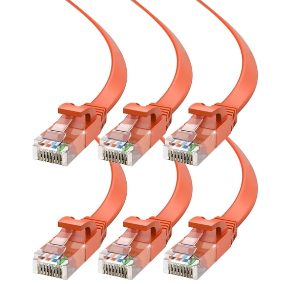 Cat6 Ethernet Cable 2ft, 6-Pack Orange - Flat High-Speed Network Cables for Gaming, Streaming, Router, Modem, PC, PS5, Xbox - Durable & Space-Saving Design