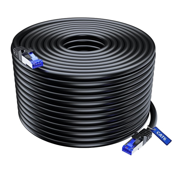 Maximm Cat6 Heavy Duty Outdoor Cable - Black - Zero Lag Pure Copper, Waterproof Ethernet Cable Suitable for Direct Burial Installations. (300 Feet)