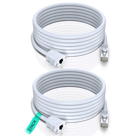 Ethernet Extension Cable, Cat 6 Ethernet Cable Extender, Internet Cable with Shielded RJ45 Male-to-Female Connector, LAN Cable Extension for Patch Networks, White (10 Feet, 2 Pack)