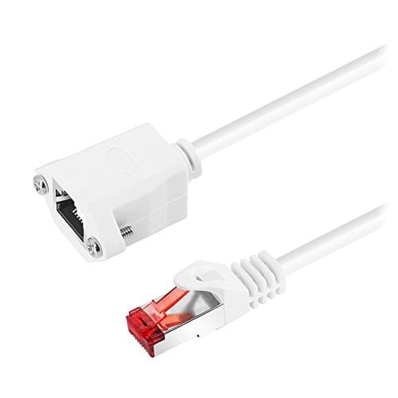 Maximm Cat6 Male to Female Ethernet Extension Cord, 3 Feet, White, [2 Pack] Oxygen-Free Pure Copper Conductors, Red Transparent RJ45 Shielded Male to Female Connectors with Screws