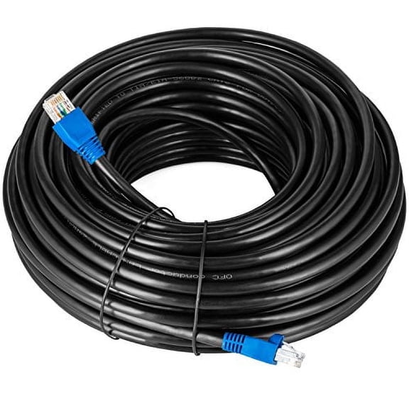 Maximm Cat6 Outdoor Ethernet Cable (150ft - Black) Zero Lag Pure Copper 550Mhz, Waterproof Ethernet Cable Suitable for Direct Burial Installations.