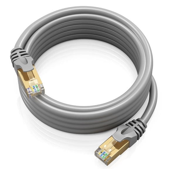 Maximm Cat7 Ethernet Cable - 10Gbps - 600Mhz High Speed Double Shielded, Patch and Network Cable (12 Feet, Gray)