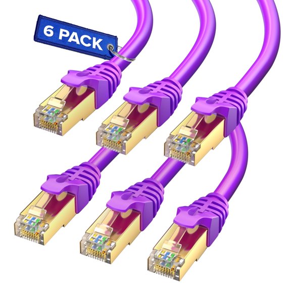 Cat 7 Ethernet Cable 15 ft - (6 Pack) High-Speed Cat7 Internet & Network LAN Patch Cables, RJ45 Connectors - Perfect for Gaming, Streaming, and More (Purple)