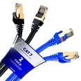 thumbnail image 1 of Cat 7 Ethernet Cable 1.5 ft - (2 Pack) High-Speed Cat7 Internet & Network LAN Patch Cables, RJ45 Connectors - Perfect for Gaming, Streaming, and More (Black and Blue), 1 of 7