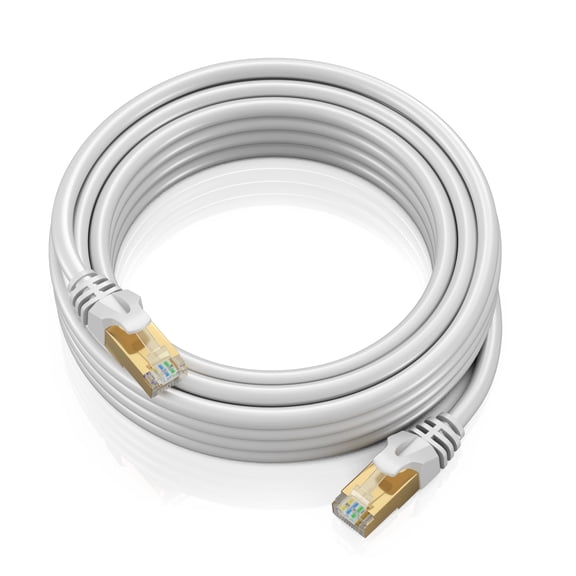 Maximm Cat7 Ethernet Cable - 20FT - White - 10Gbps - 600Mhz High Speed Double Shielded, Patch and Network Cable