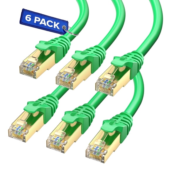 Cat 7 Ethernet Cable 25 ft - (6 Pack) High-Speed Cat7 Internet & Network LAN Patch Cables, RJ45 Connectors - Perfect for Gaming, Streaming, and More (Green)