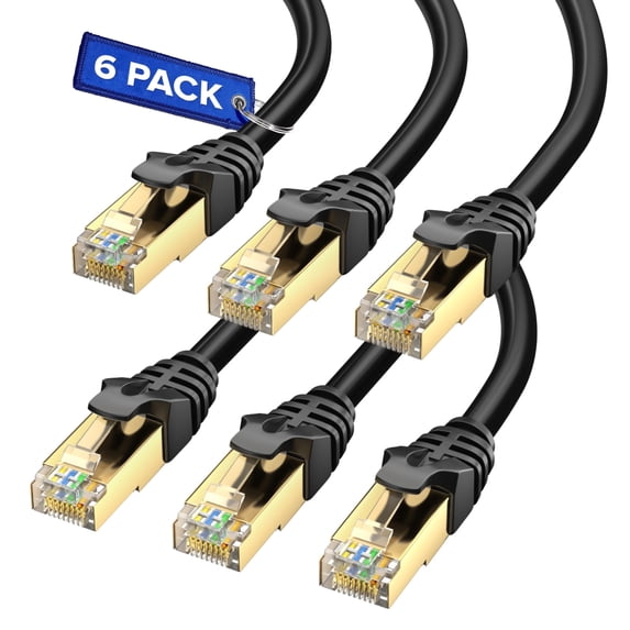 Cat 7 Ethernet Cable 25 ft - (6 Pack) High-Speed Cat7 Internet & Network LAN Patch Cables, RJ45 Connectors - Perfect for Gaming, Streaming, and More (Black)