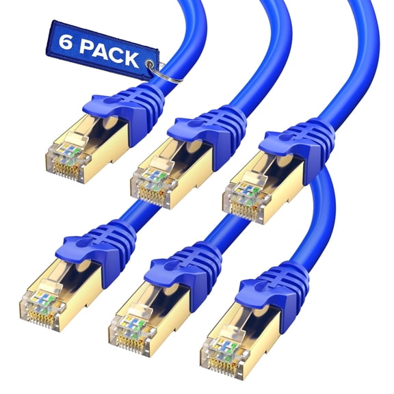 Maximm Cat 7 Ethernet Cable, 25 ft High-Speed Cat7 Network LAN Patch Cord, RJ45 Connectors, Blue, 6 Pack