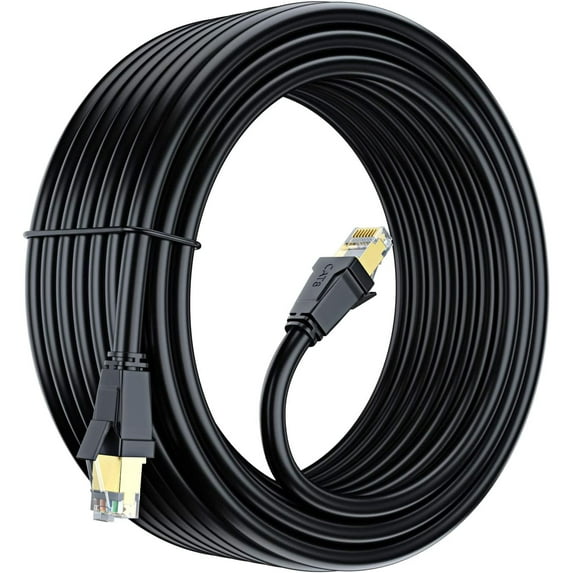 Cat8 Ethernet Cable - 75FT - Black - with A Gold Plated RJ45-40Gbps - 2000Mhz High Speed Double Shielded UTP, Patch and Network Cable