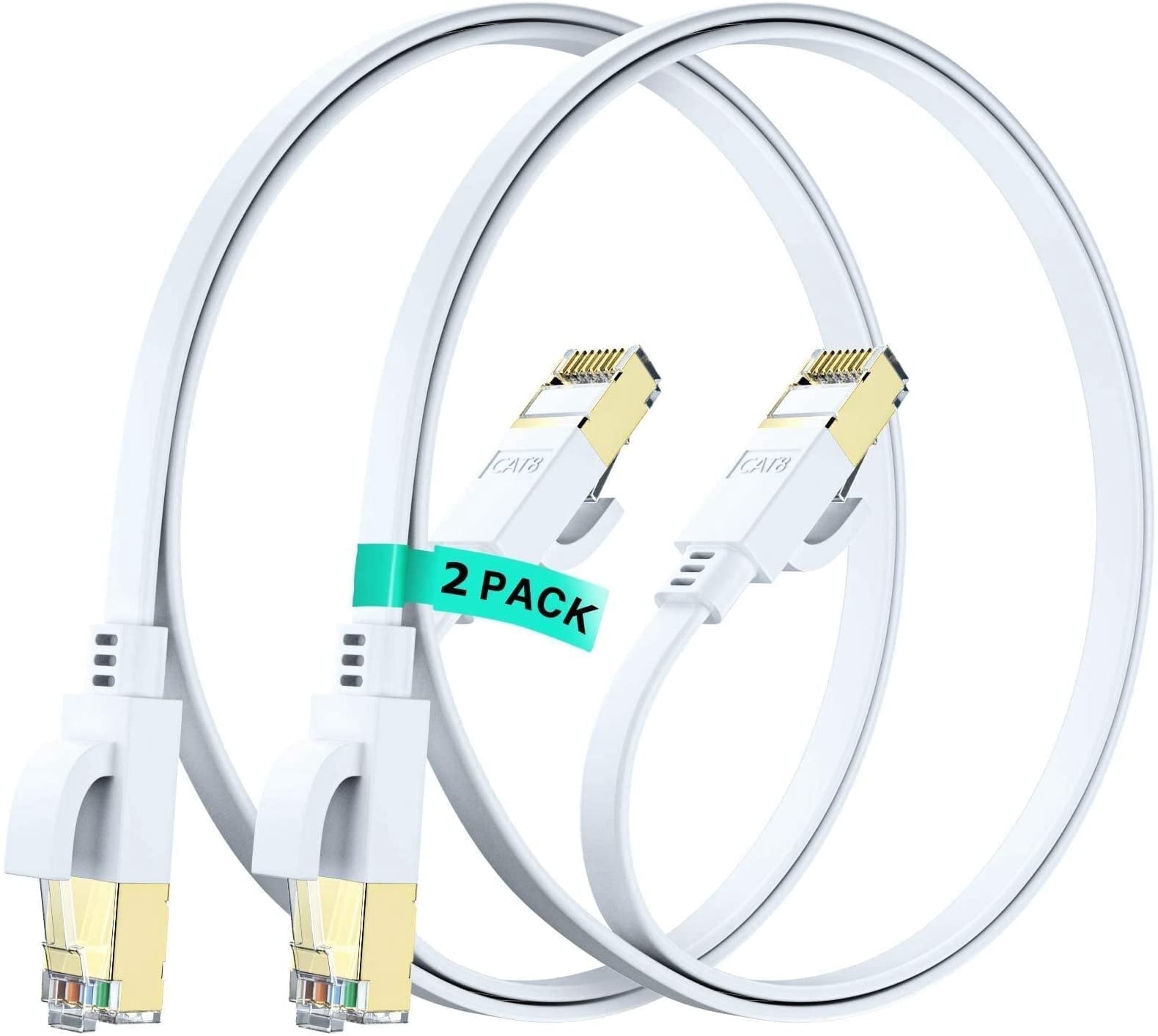 Cat 8 Ethernet Cable 25 ft, Flat Cable with Gold-Plated RJ45 Connector, LAN Internet Cable, Network Cable for Modems, Routers, High Speed, Black