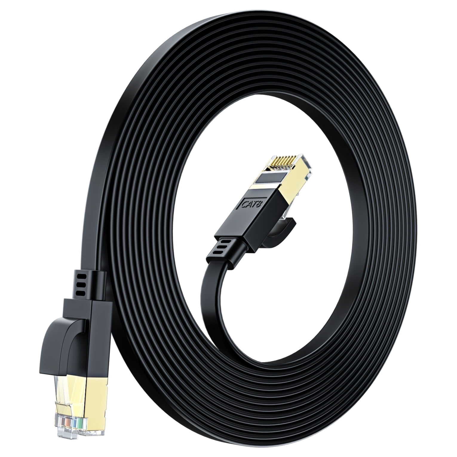 Cat 8 Ethernet Cable 35 ft, Flat Cable with Gold-Plated RJ45 Connector, LAN Internet Cable, Network Cable for Modems, Routers, High Speed, Black