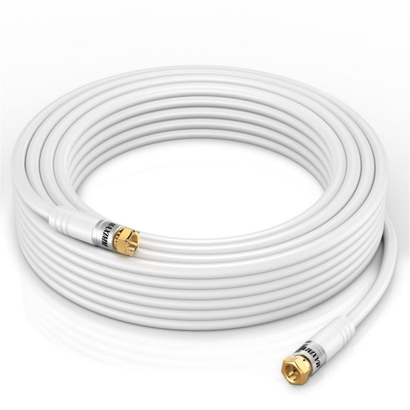 Maximm Coaxial Cable, 50 Feet, White, RG6 F-Pin Triple Shielded UL CL2 in-Wall Rated RG6 Digital Audio/Video Includes Connectors and Cable Clips