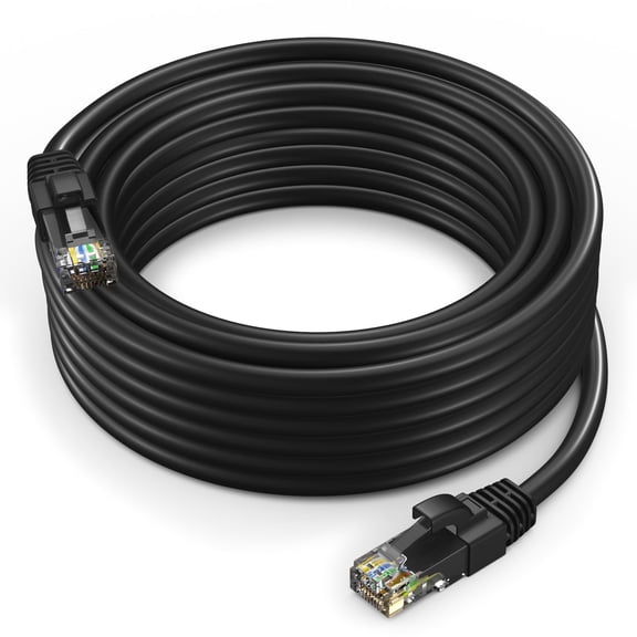 Maximm 40 ft Cat6 Outdoor Waterproof Ethernet Lan Network Cable, Black