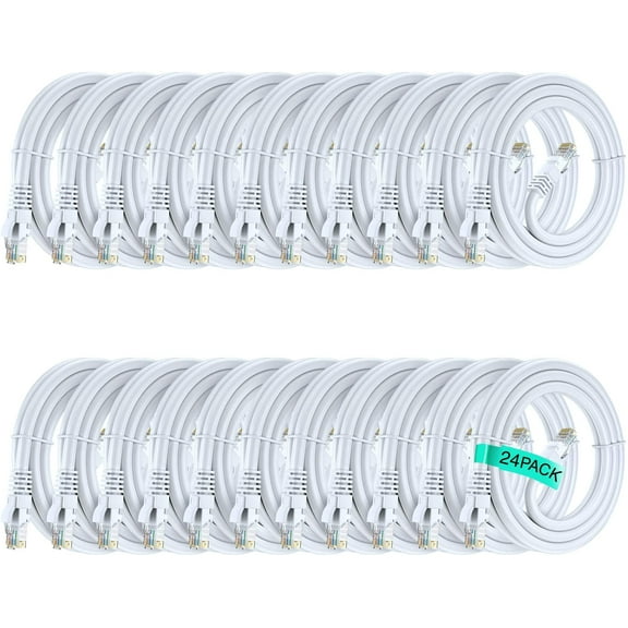 Maximm Ethernet Cable 5ft Cat 6 Pure Copper, UL Listed, LAN UTP Cat6, RJ45 Network Internet Cable - 5 feet White (24 Pack)