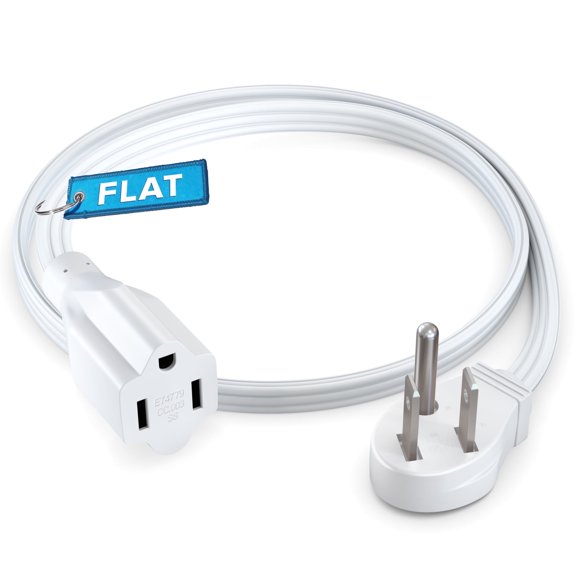 Maximm Extension Cord (1 Foot) 1 Outlet Flat Wire, 3-Prong 45° Angled Flat Plug, 16 AWG Power Cord - UL Certified (White)