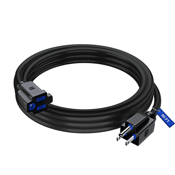 Maximm Extension Cord 10 Ft Black Power Cords Indoor 16 Gauge Wire SJTW Heavy Duty ETL Listed (10Ft, Black with Blue Indicators)