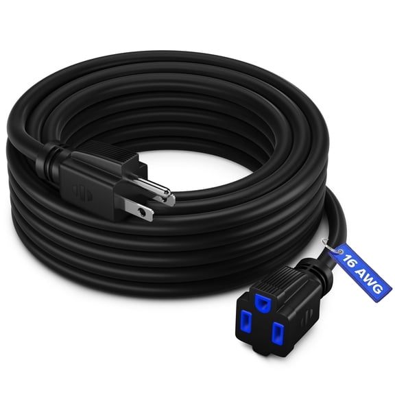 Maximm Extension Cord 15 Ft Black Power Cords Indoor 16 Gauge Wire SJTW Heavy Duty ETL Listed (15Ft, Black with Blue Indicators)