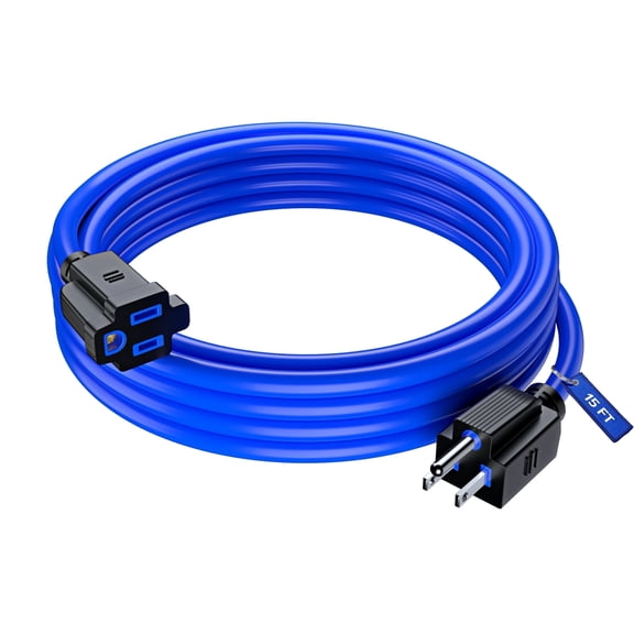 Maximm Extension Cord 15 Ft Blue Power Cords Indoor 16 Gauge Wire SJTW Heavy Duty ETL Listed (15Ft, Blue)