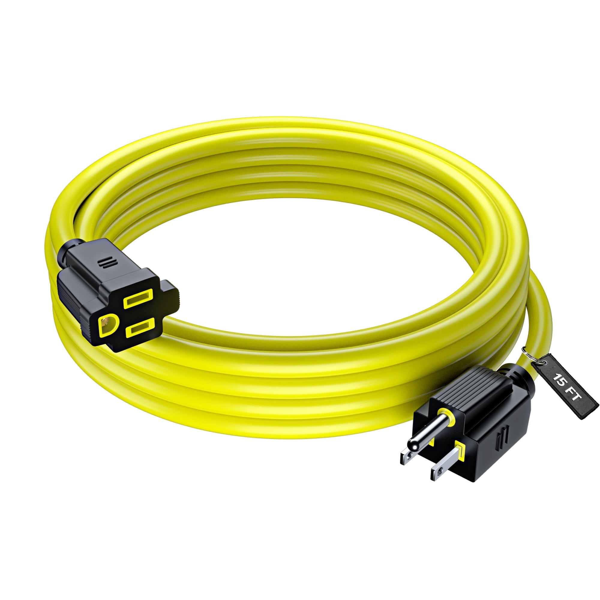 Maximm Extension Cord 15 Ft Yellow Power Cords Indoor 16 Gauge Wire ...
