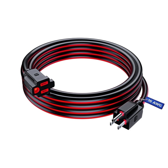 Maximm 15 ft 16 Gauge Heavy Duty 3-Prong Grounded Extension Cord, Black and Red
