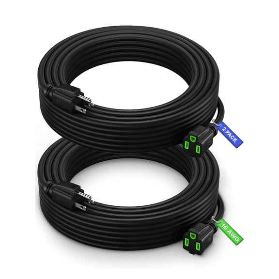 Maximm Extension Cord 20 Ft Black Power Cords Indoor 16 Gauge Wire Heavy Duty ETL Listed (20Ft) 2 Pack